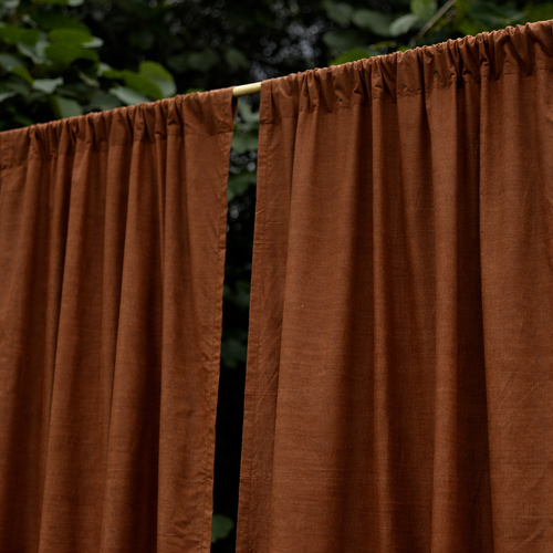 Solid Brown Cotton Slub Curtain