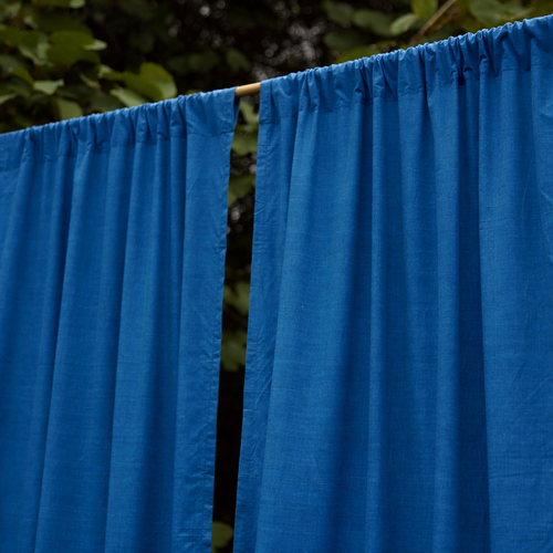 Solid Blue Cotton Slub Curtain