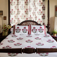 Aafreen Red Poppy Blockprint Double Bedsheet With Pillow Cover-Bedsheets-House of Ekam