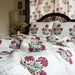 Aafreen Red Poppy Blockprint Handstitch Pique Double Bed Quilt Set-Quilt sets-House of Ekam