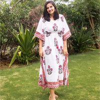 Aafreen Red Poppy Kaftan-Kaftaans-House of Ekam