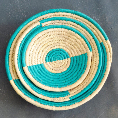 Aqua Ocean Waves Handwoven Sabai Grass Basket-Sabai baskets-House of Ekam