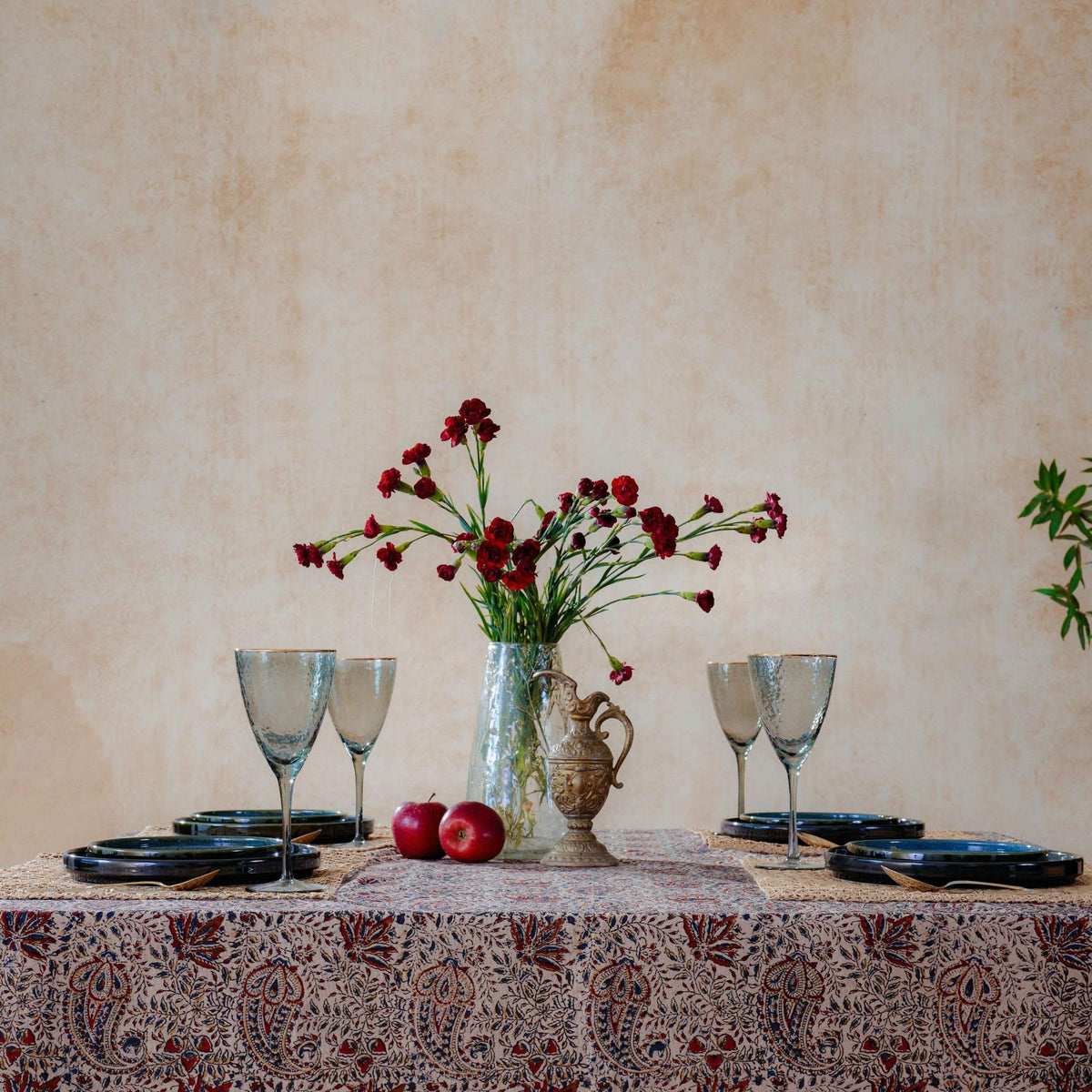 Aruna Ambi Jaal Handblockprinted Table Cloth-Table Runners-House of Ekam