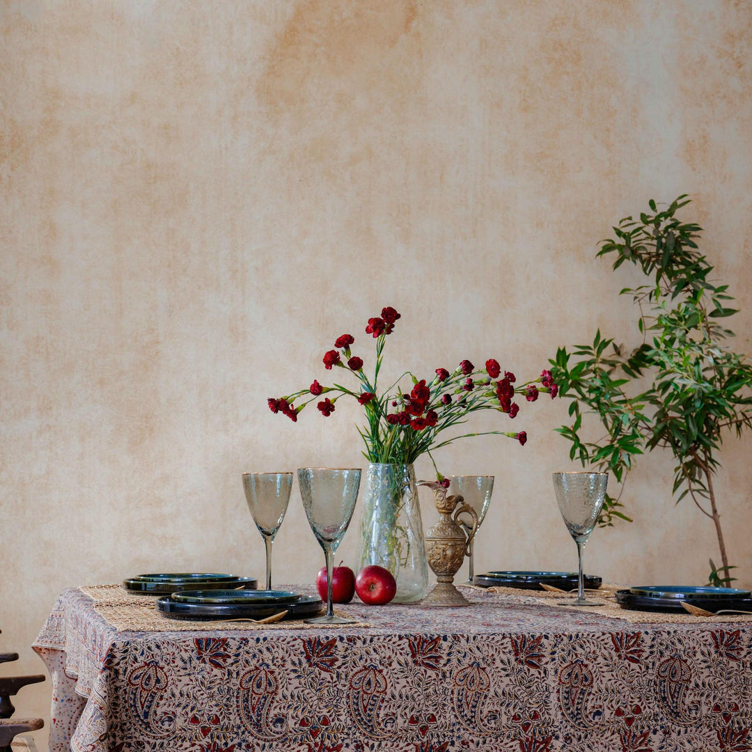 Aruna Ambi Jaal Handblockprinted Table Cloth-Table Runners-House of Ekam