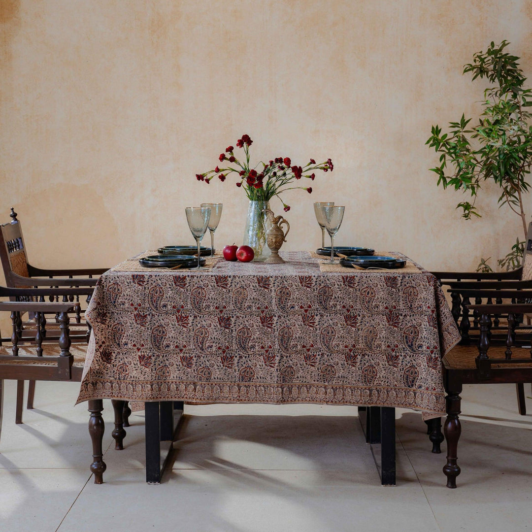 Aruna Ambi Jaal Handblockprinted Table Cloth-Table Runners-House of Ekam