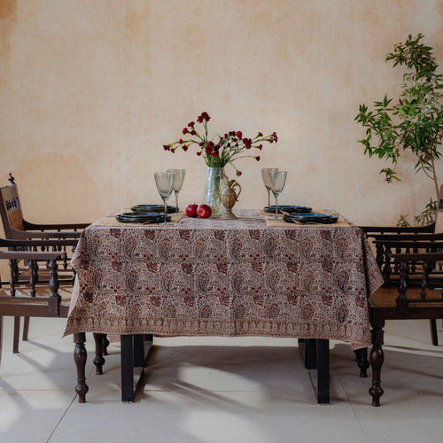 Aruna Ambi Jaal Handblockprinted Table Cloth-Table Runners-House of Ekam