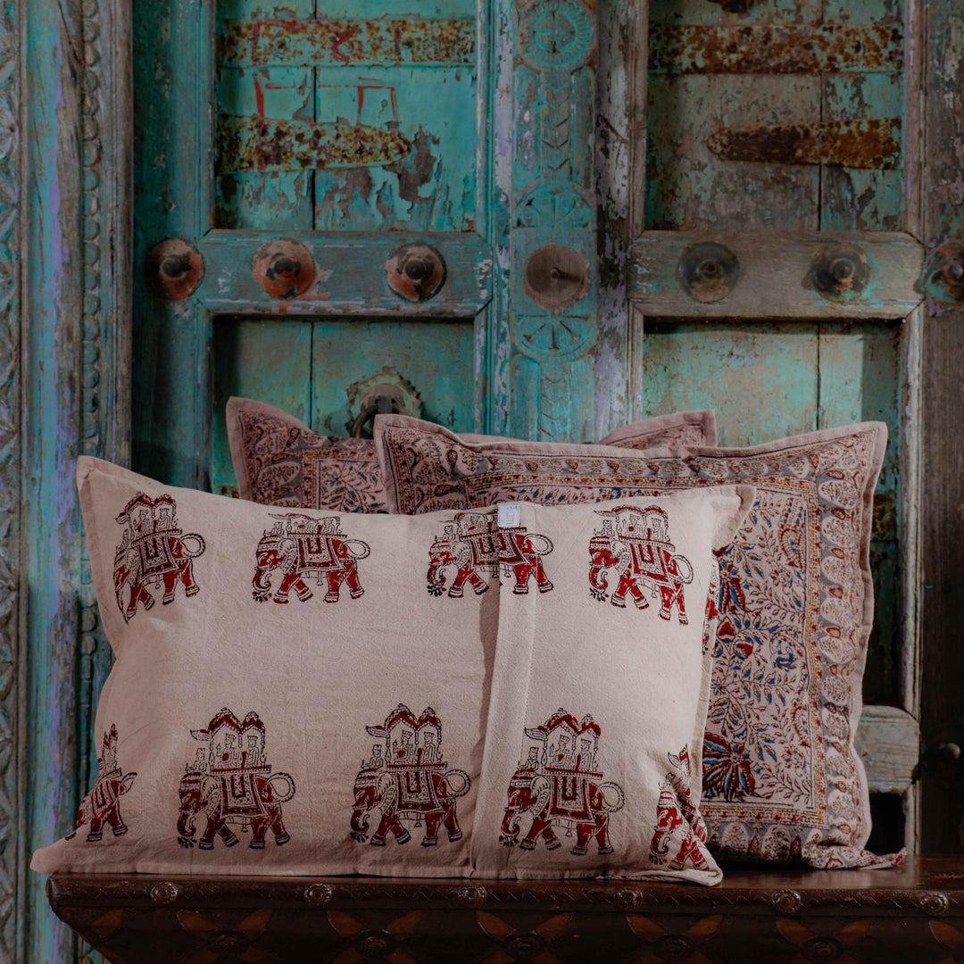 Aruna Ambi Jaal Kalamkari Blockprint Cushion Cover-Cushion Covers-House of Ekam