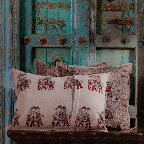 Aruna Ambi Jaal Kalamkari Blockprint Cushion Cover-Cushion Covers-House of Ekam