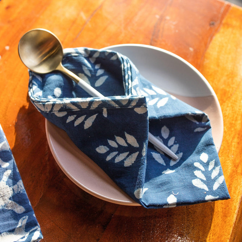 Assorted Indigo Blockprint Dinner Cum Roti Napkins-Napkins-House of Ekam