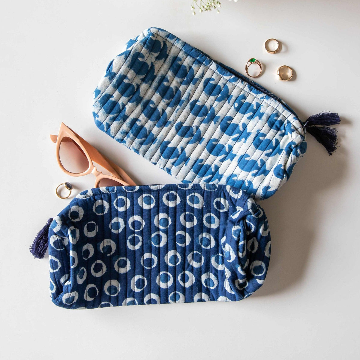 Assorted Indigo Pouches Set of 2-Pouches-House of Ekam