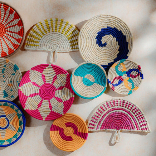 Assorted Sabai Handwoven Grass Baskets with Fans - Combo J-Sabai baskets-House of Ekam