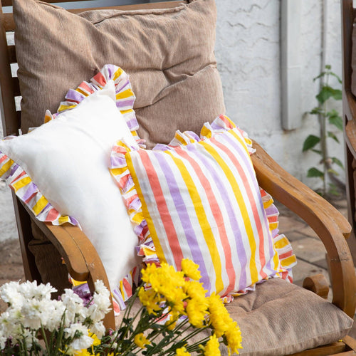 Assorted Set of 3 Peach Stripe Ruffle Cushion Covers-Cushion Covers-House of Ekam