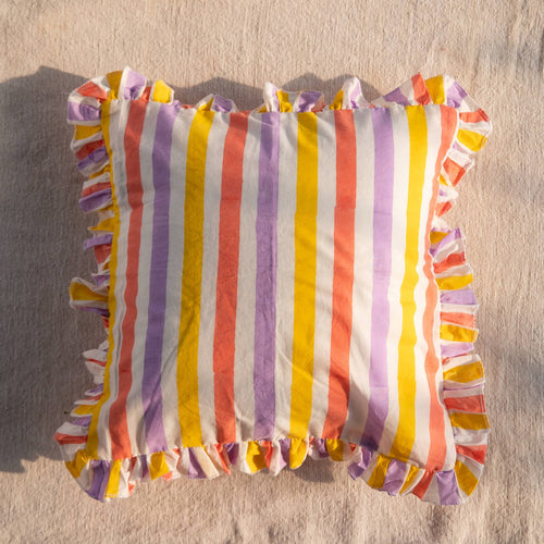 Assorted Set of 3 Peach Stripe Ruffle Cushion Covers-Cushion Covers-House of Ekam