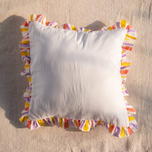 Assorted Set of 3 Peach Stripe Ruffle Cushion Covers-Cushion Covers-House of Ekam