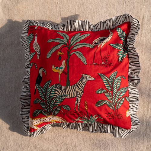 Assorted Set of 4 Tropical Safari Ruffle Cushion Covers-Cushion Covers-House of Ekam