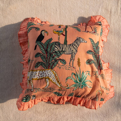 Assorted Set of 4 Tropical Safari Ruffle Cushion Covers-Cushion Covers-House of Ekam