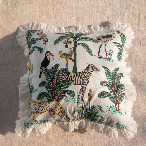 Assorted Set of 4 Tropical Safari Ruffle Cushion Covers-Cushion Covers-House of Ekam