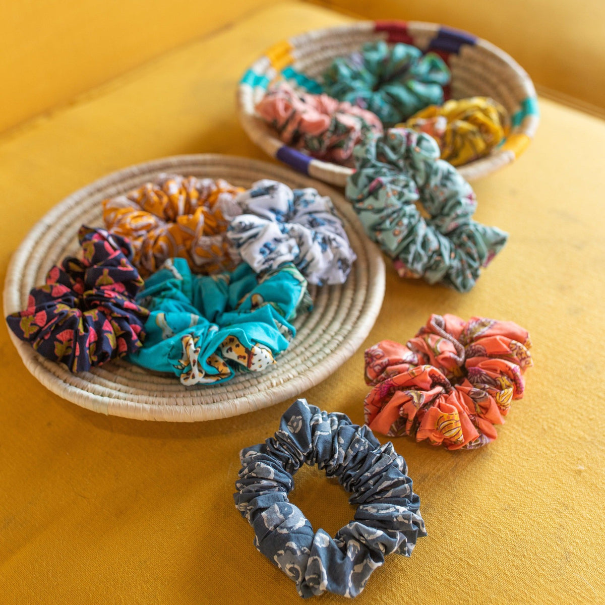 Assorted blockprint cotton scrunchies-Women accessories-House of Ekam