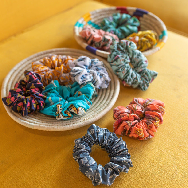 Assorted blockprint cotton scrunchies-Women accessories-House of Ekam