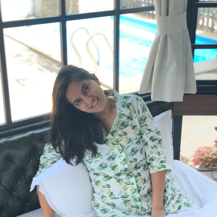 Avocado Blockprint Loungewear Pyjama Set-loungewear-House of Ekam