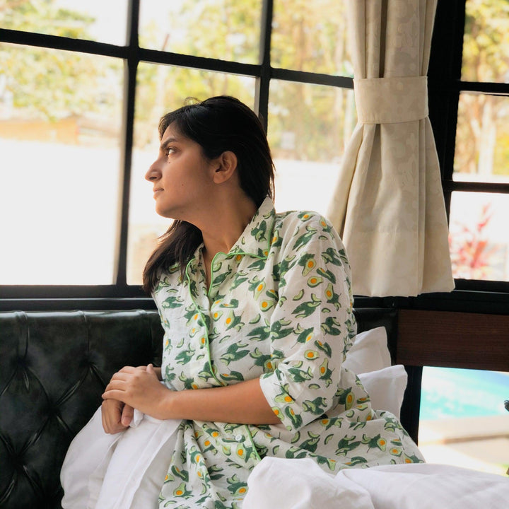 Avocado Blockprint Loungewear Pyjama Set-loungewear-House of Ekam