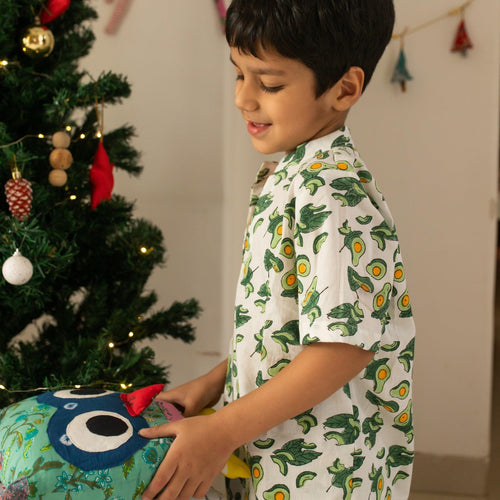 Avocado Blockprinted Kids Nightsuit-Kidswear-House of Ekam