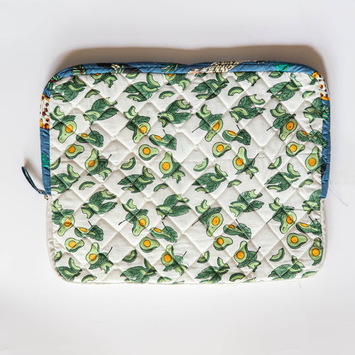 Avocado Blockprinted Laptop Sleeve-Laptop Sleeves-House of Ekam