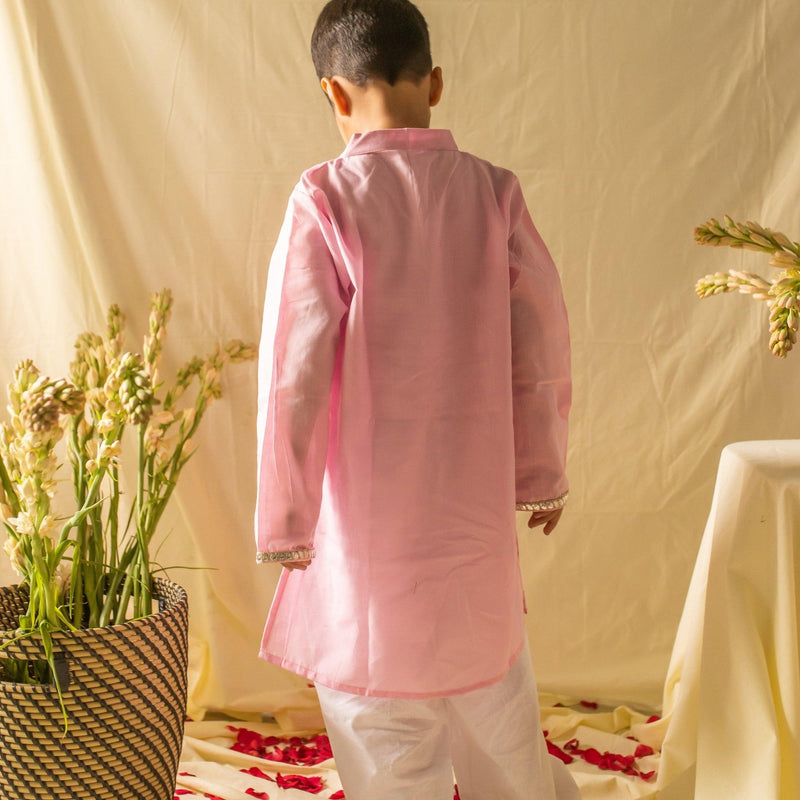 Baby Pink Gota Boys Kurta with Pyjama Set-Kidswear-House of Ekam