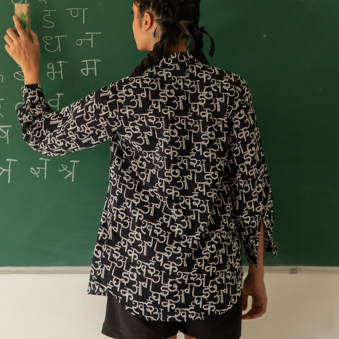 Back to School Black Alphabet Cotton Shirt-Shirts-House of Ekam