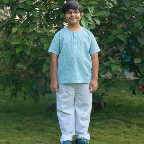 Back to School Blue Alphabet Kids Kurta-Kidswear-House of Ekam