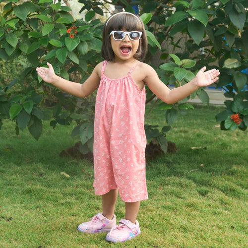 Back to School Pink Alphabet Kids Cotton Jumpsuit-Kidswear-House of Ekam