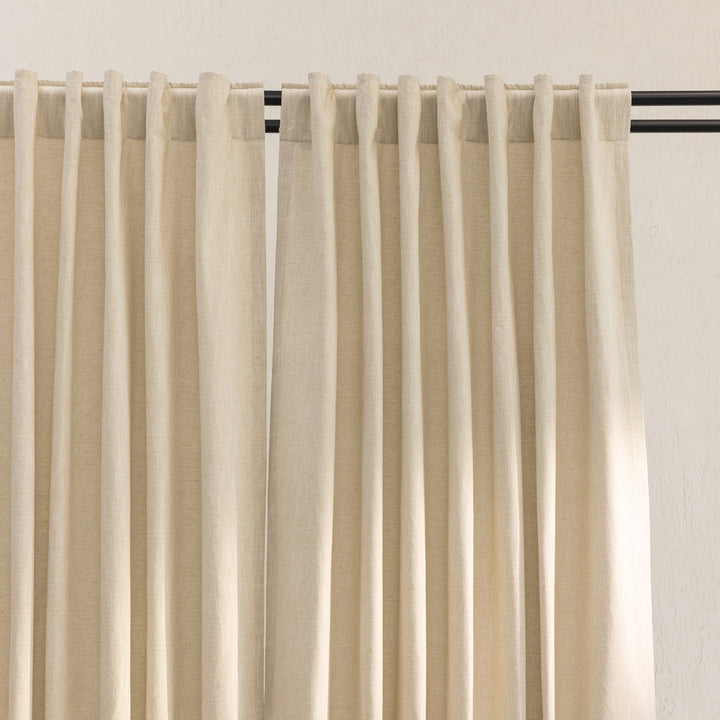 Beige Cotton Slub Chambray 80% Blackout Curtain-Curtains-House of Ekam