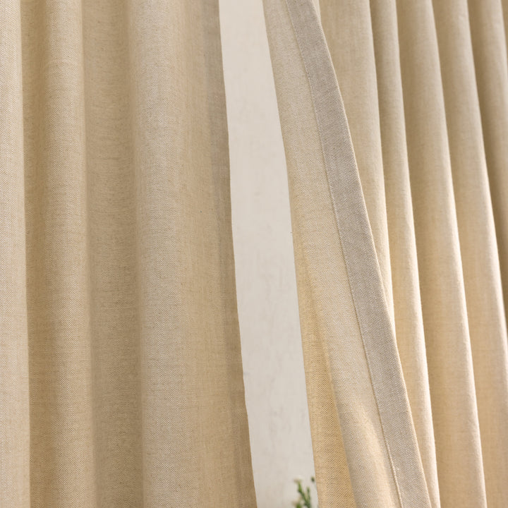 Beige Cotton Slub Chambray 80% Blackout Curtain-Curtains-House of Ekam