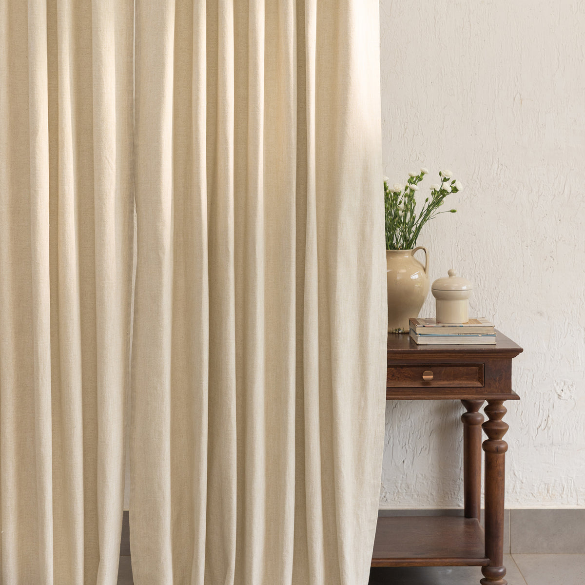 Beige Cotton Slub Chambray 80% Blackout Curtain-Curtains-House of Ekam
