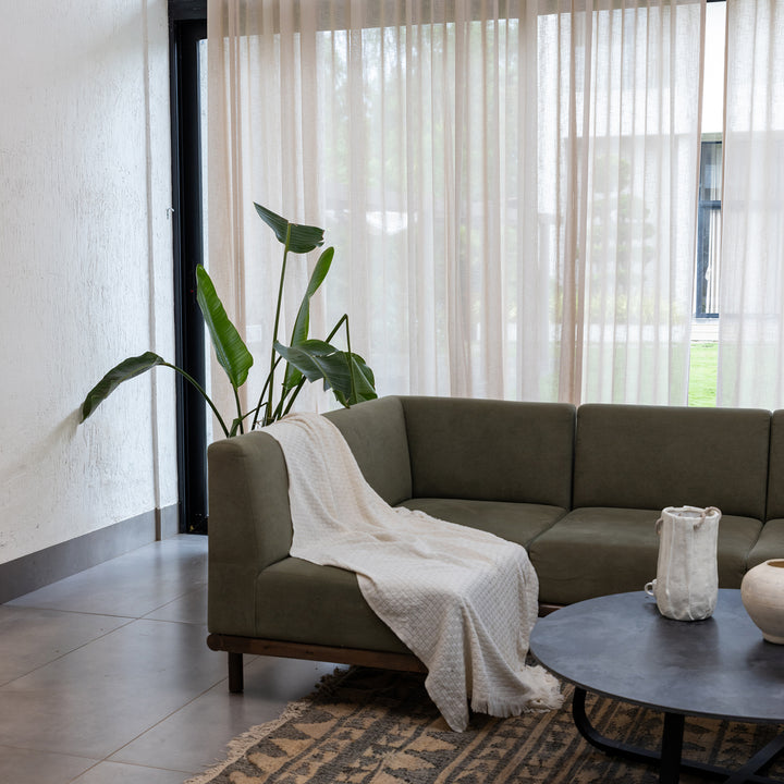 Beige Poly Linen Sheer Curtain-Curtains-House of Ekam