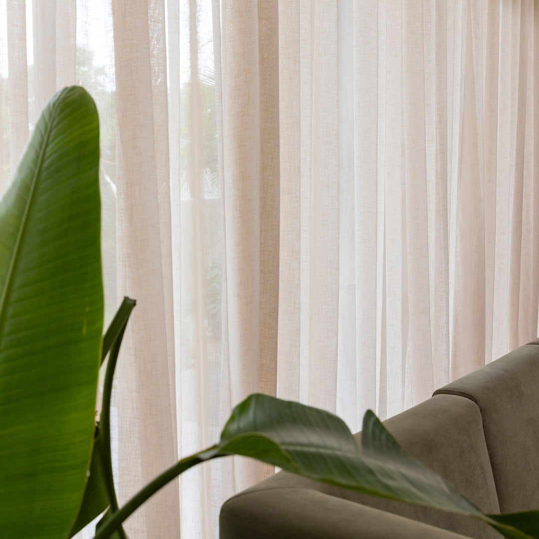 Beige Poly Linen Sheer Curtain-Curtains-House of Ekam