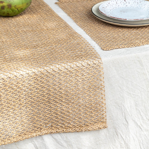 Beige Raffia Natural Table Linen Set-Table Runners-House of Ekam