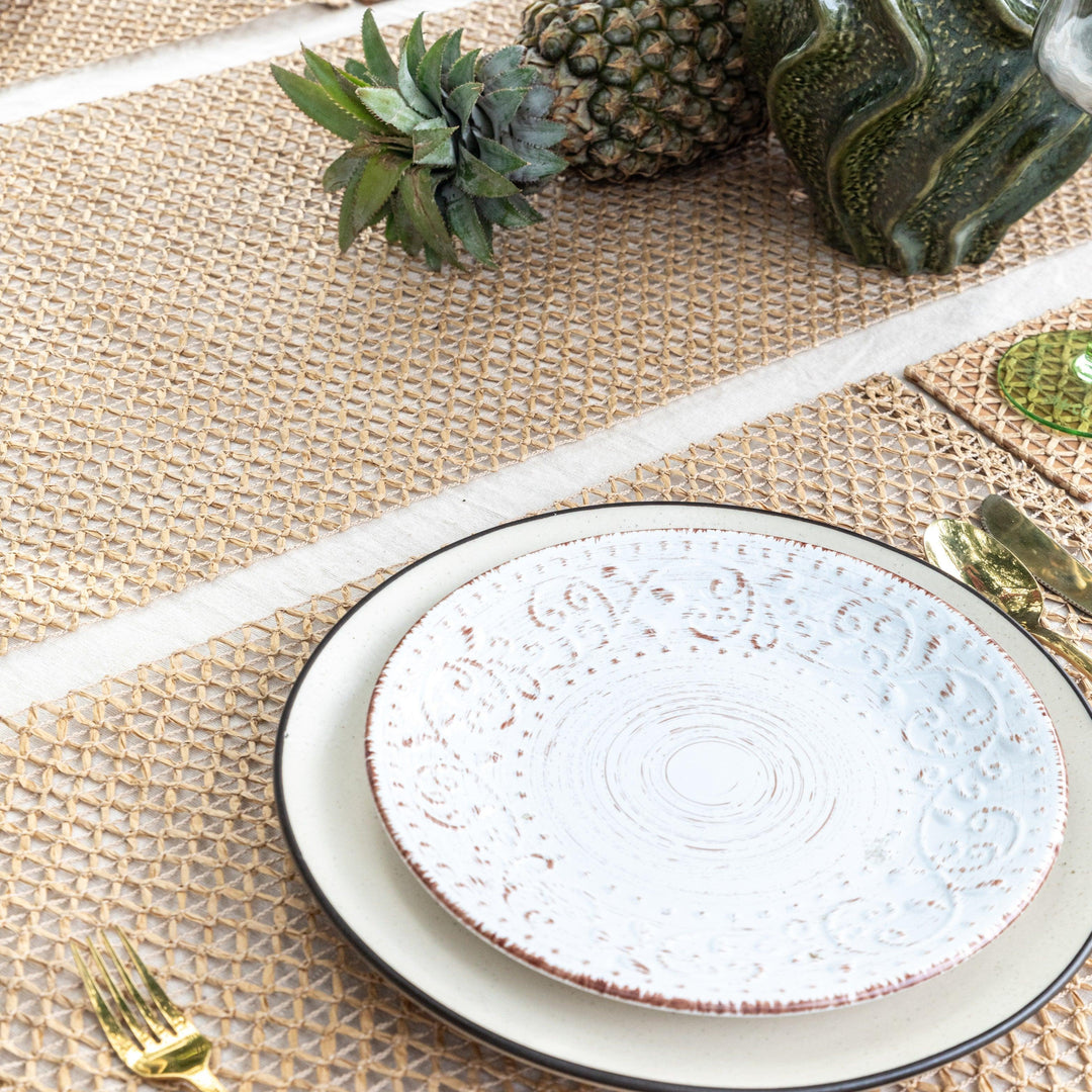 Beige Raffia Natural Table Linen Set-Table Runners-House of Ekam