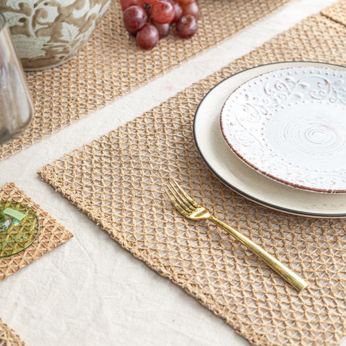Beige Raffia Natural Table Linen Set-Table Runners-House of Ekam