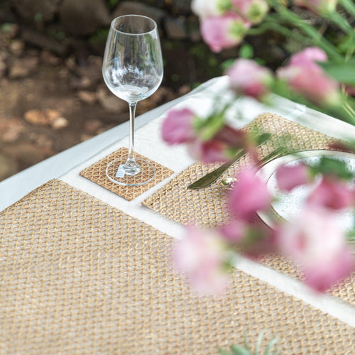 Beige Raffia Natural Table Linen Set-Table Runners-House of Ekam