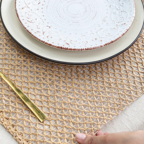 Beige Raffia Natural Table Linen Set-Table Runners-House of Ekam