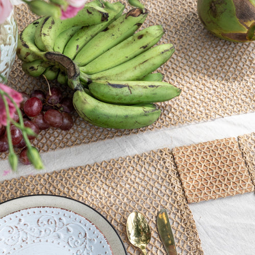 Beige Raffia Natural Table Linen Set-Table Runners-House of Ekam