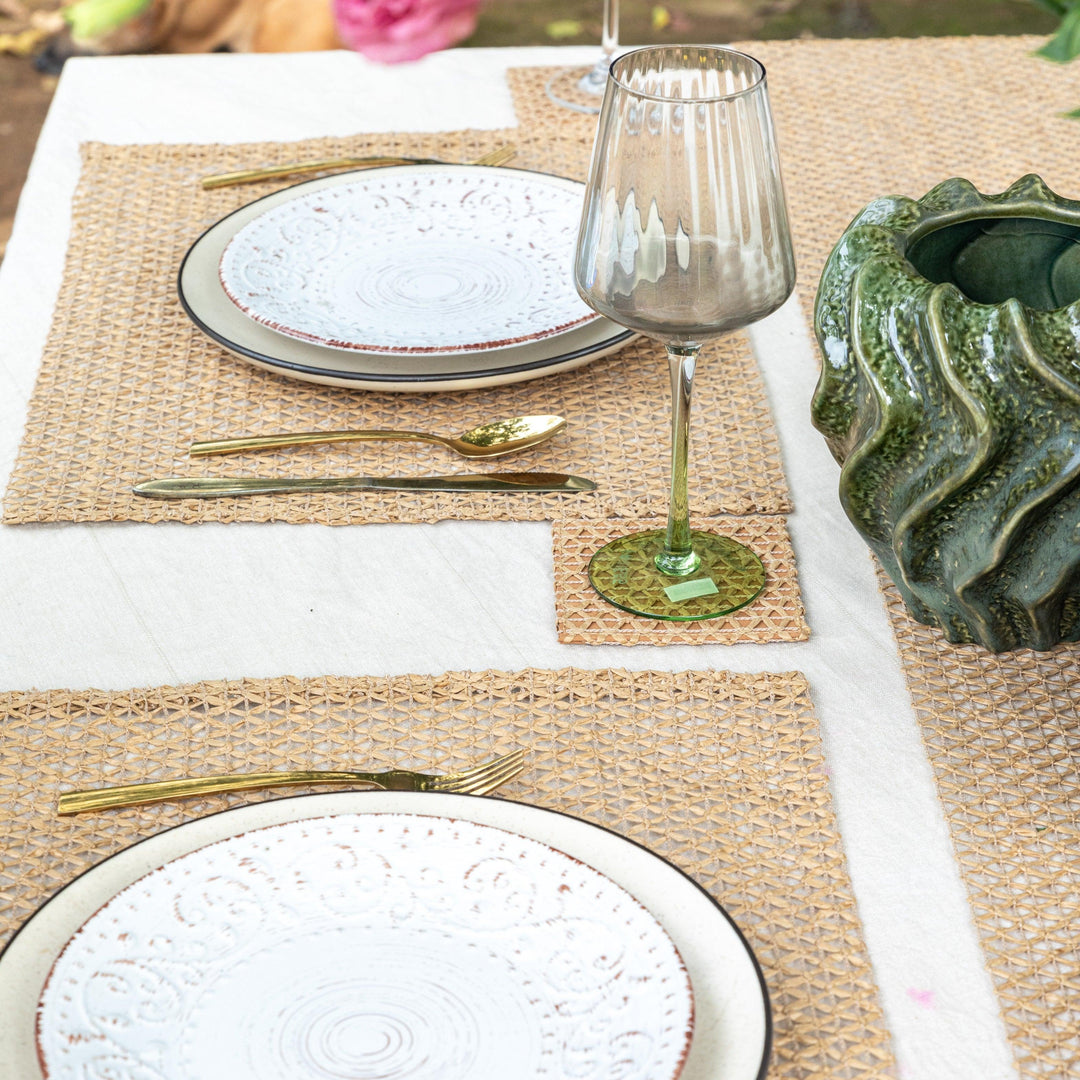 Beige Raffia Natural Table Linen Set-Table Runners-House of Ekam