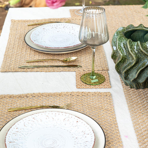 Beige Raffia Natural Table Linen Set-Table Runners-House of Ekam