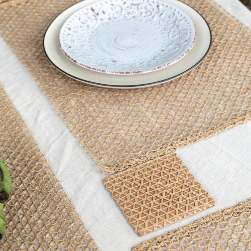Beige Raffia Natural Table Linen Set-Table Runners-House of Ekam