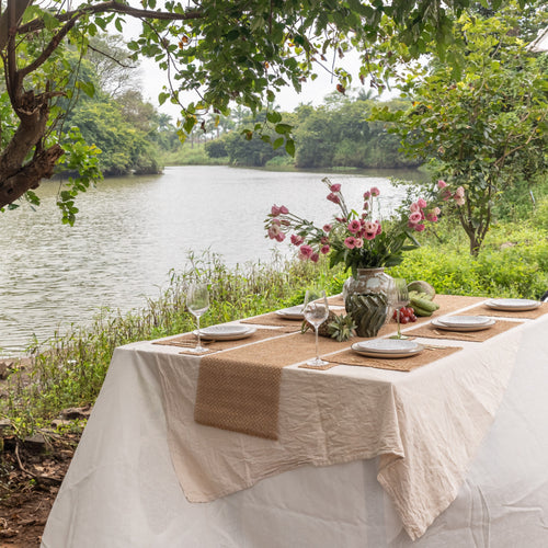 Beige Raffia Natural Table Linen Set-Table Runners-House of Ekam