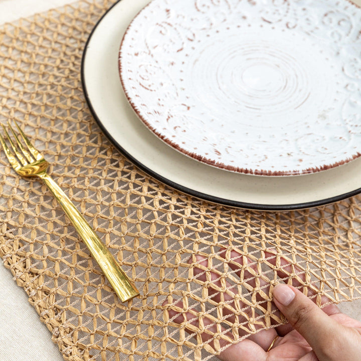 Beige Raffia Natural Table Linen Set-Table Runners-House of Ekam