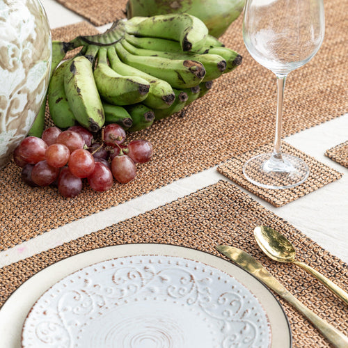 Beige and Black Raffia Natural Table Linen Set-Table Runners-House of Ekam