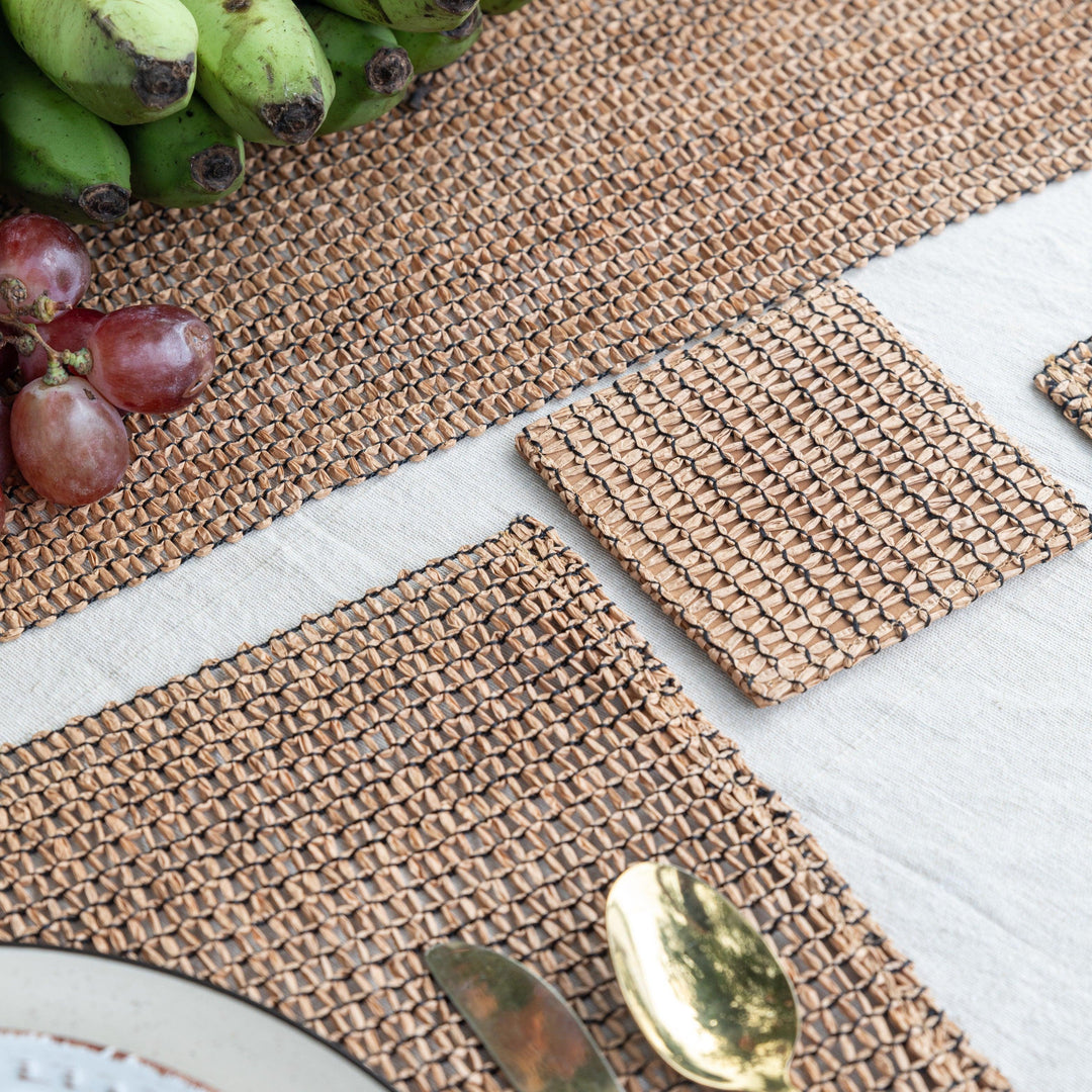 Beige and Black Raffia Natural Table Linen Set-Table Runners-House of Ekam