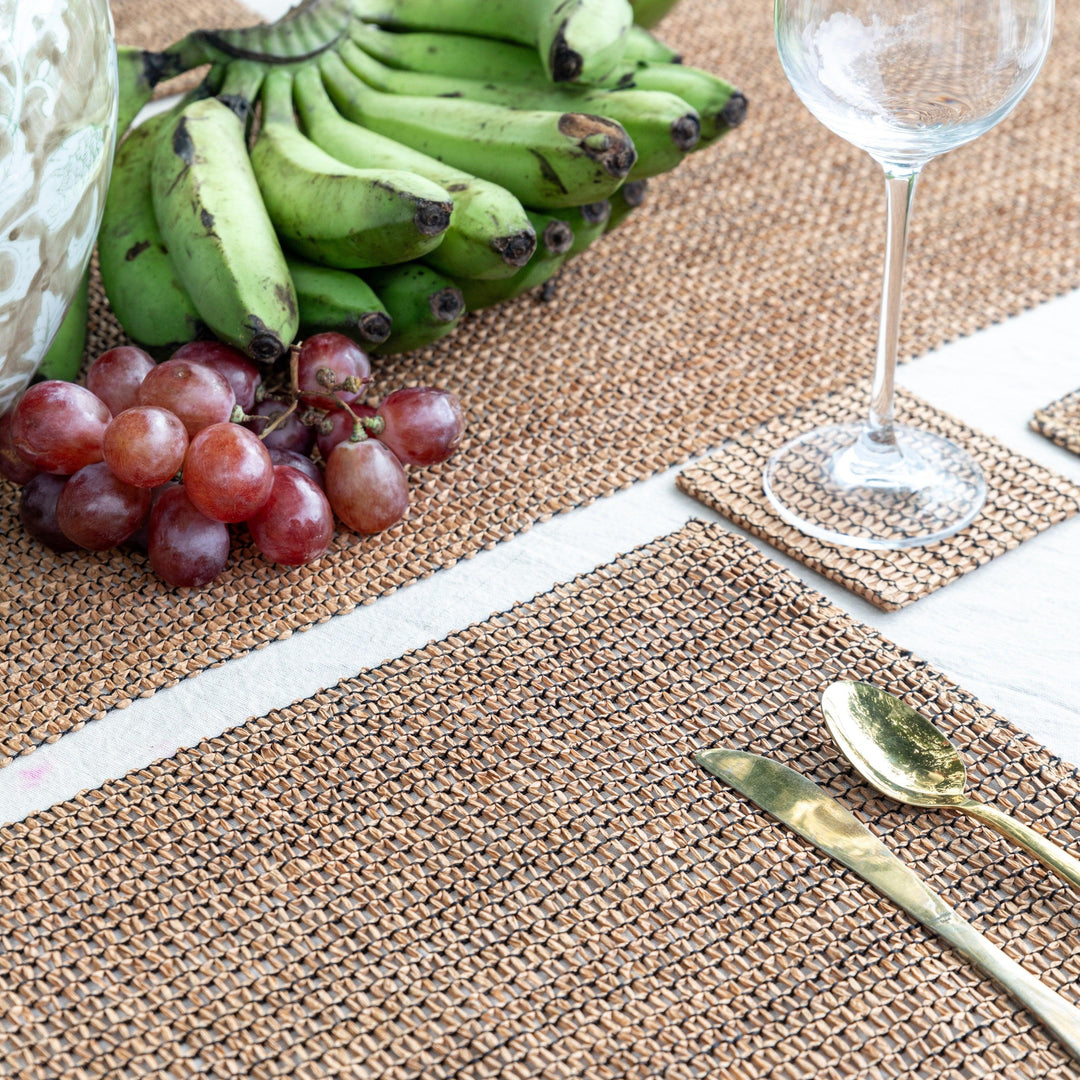 Beige and Black Raffia Natural Table Linen Set-Table Runners-House of Ekam